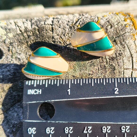 Vintage Jaclyn Smith Teal & Ivory Glam Statement Earrings - Picture 6 of 6